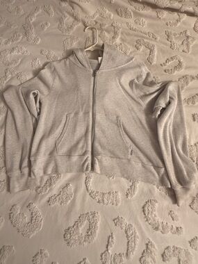 TNA Light Gray Ribbed Zip-Up Cardigan